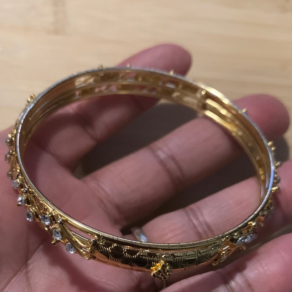 Gold Bangle with Rhinestones - Picture 4 of 4